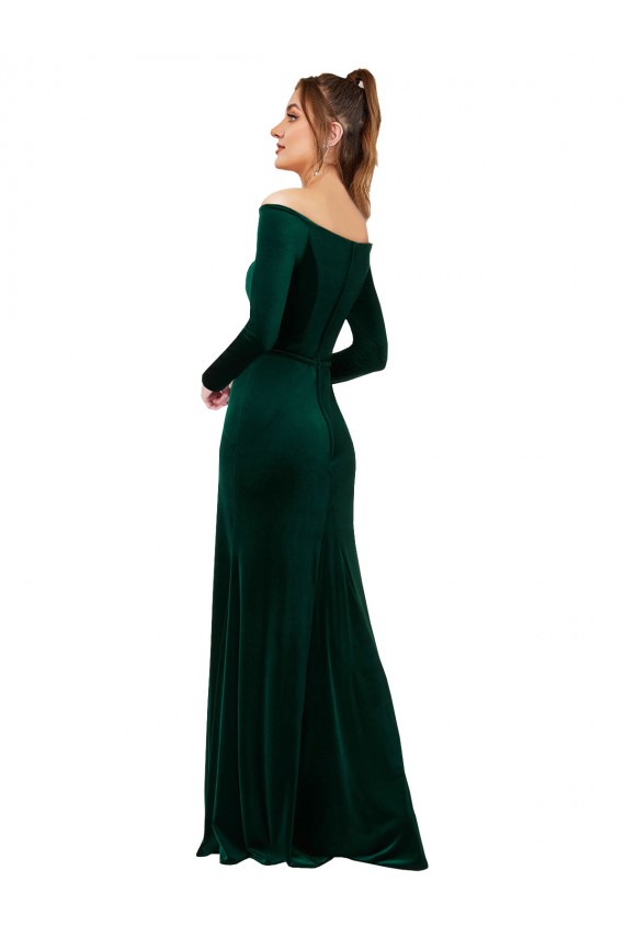 Cheapest Long Sleeves Stretch Velvet Sheath Long Off the Shoulder Evening Dress UK