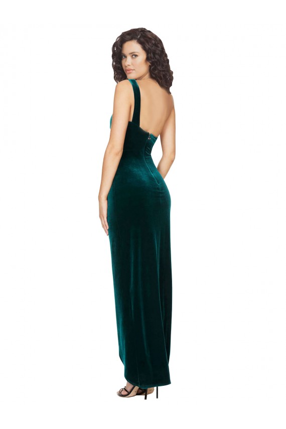 Cheapest Sleeveless Stretch Velvet Sheath Long One Shoulder Semi Formal Evening Dress UK