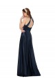 Cheapest Sleeveless Luxe Satin A-Line Long V-Neck Dark Navy Evening Dress UK