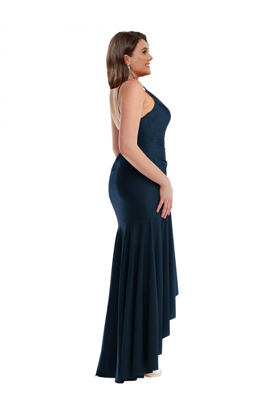 Cheapest Sleeveless Silky Satin Mermaid Long Spaghetti Straps Plus Size Evening Dress UK