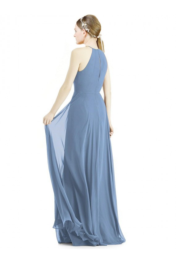 Cheapest Sleeveless Soft Chiffon A-Line Long Halter Neck Maxi Evening Dresses UK