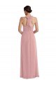 Cheapest Sleeveless Soft Chiffon A-Line Long Halter Neck Dusty Pink Maxi Evening Dress UK