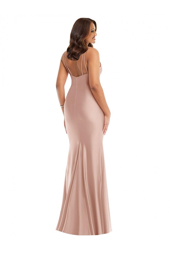 Cheapest Sleeveless Silky Satin Mermaid Long V-Neck Plus Size Evening Gown UK