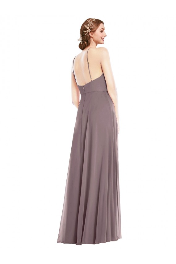 Cheapest Sleeveless Soft Chiffon A-Line Long Halter Neck Low Back Maxi Evening Dress UK