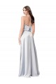 Cheapest Sleeveless Silky Satin A-Line Long Open Back Halter Neck Evening Dress UK