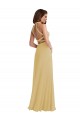 Cheapest Sleeveless Soft Chiffon A-Line Long Halter Neck Gold Maxi Evening Dress UK