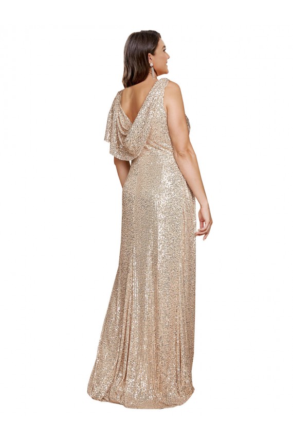 Cheapest Sleeveless Sequin A-Line Long V-Neck Sexy Plus Size Evening Dress UK