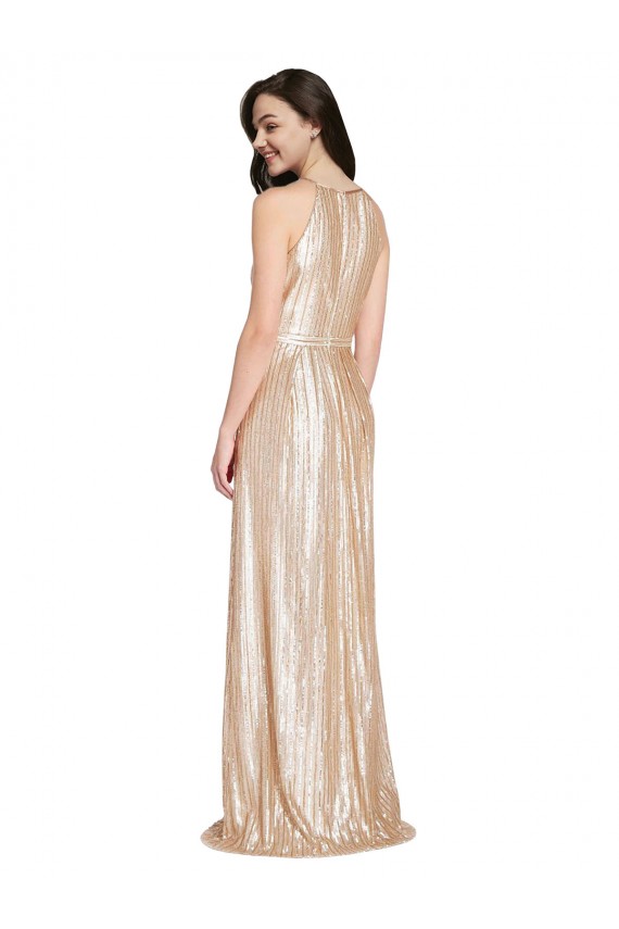 Cheapest Sleeveless Sequin Sheath Long High Neck Evening Dress UK