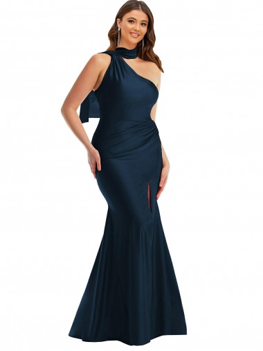 Cheapest Sleeveless Silky Satin Mermaid Long Halter Neck Plus Size Evening Dress UK