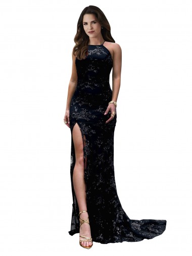 Cheapest Sleeveless Lace Mermaid Long Open Back High Neck Sexy Evening Dress UK