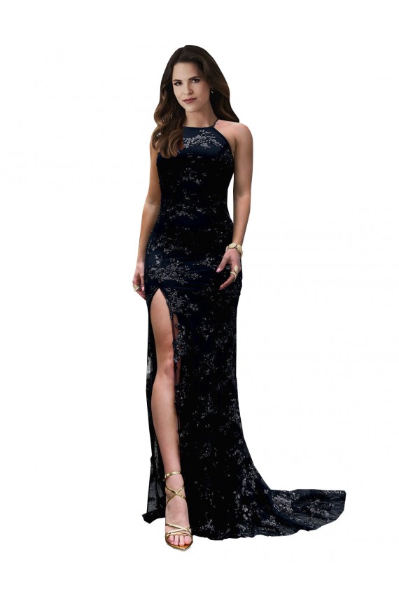 Cheapest Sleeveless Lace Mermaid Long Open Back High Neck Sexy Evening Dress UK