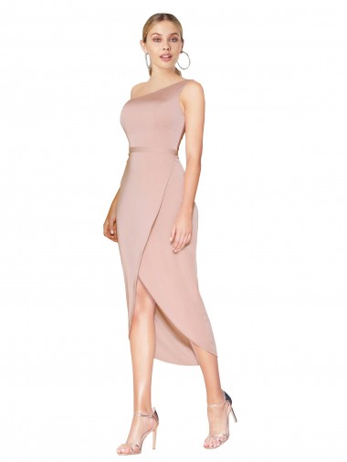 Cheapest Sleeveless Stretch Crepe Mermaid Knee Length High Neck Mauve Evening Dress UK