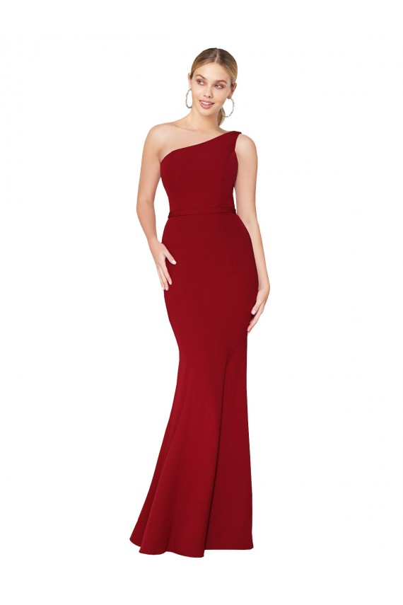 Cheapest Sleeveless Stretch Crepe Mermaid Long High Neck One Shoulder Evening Gowns UK