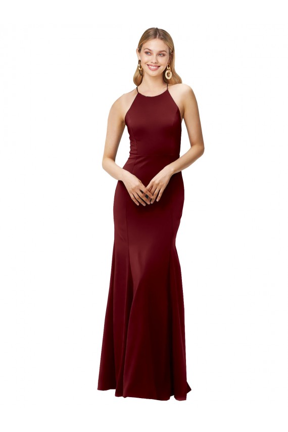 Cheapest Sleeveless Stretch Crepe Mermaid Long High Neck Open Back Evening Dress UK