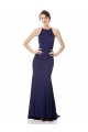 Cheapest Sleeveless Crepe Mermaid Long High Neck Navy Blue Evening Dress UK