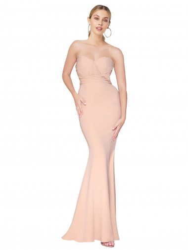 Cheapest Sleeveless Stretch Crepe Mermaid Long High Neck Nude Evening Dress UK