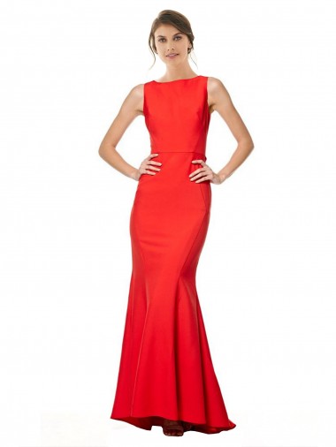 Cheapest Sleeveless Stretch Crepe Mermaid Long High Neck Red Evening Dress UK