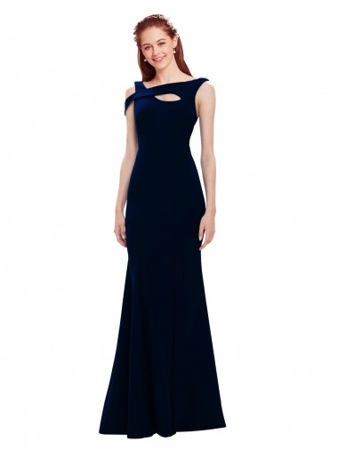 Cheapest Sleeveless Stretch Crepe Mermaid Long Off the Shoulder Dark Navy Evening Dress UK