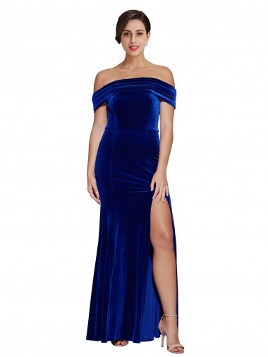 Cheapest Sleeveless Stretch Velvet Mermaid Long Off the Shoulder Evening Dress UK