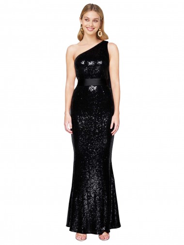 Cheapest Sleeveless Sequin Mermaid Long One Shoulder Evening Dress UK