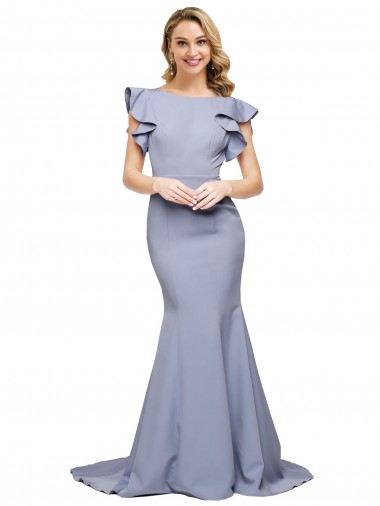 Cheapest Sleeveless Stretch Crepe Mermaid Sweep Train Round Neck Evening Dress UK