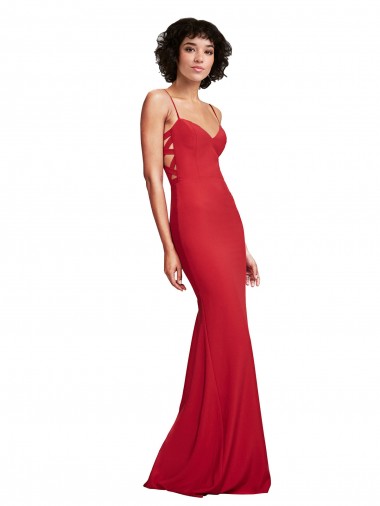 Cheapest Sleeveless Stretch Crepe Mermaid Long Spaghetti Straps Evening Dress UK