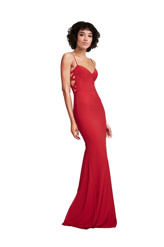 Cheapest Sleeveless Stretch Crepe Mermaid Long Spaghetti Straps Evening Dress UK