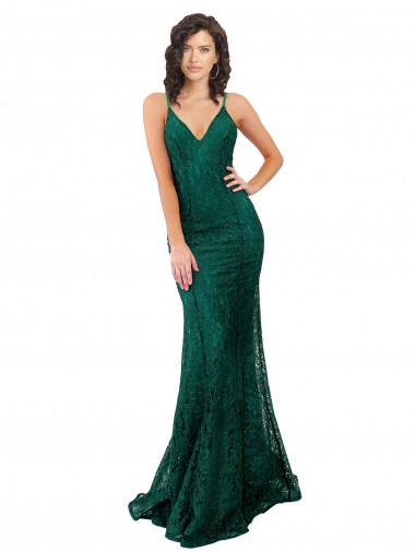 Cheapest Sleeveless Lace Mermaid Long V-Neck Semi Formal Evening Dress UK