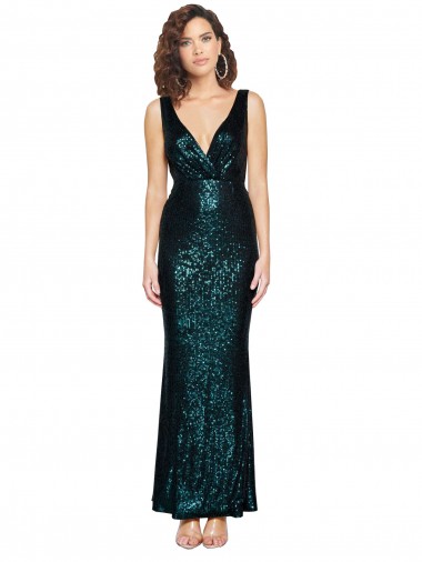 Cheapest Sleeveless Sequin Mermaid Long V-Neck Evening Gown UK