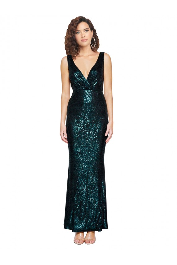 Cheapest Sleeveless Sequin Mermaid Long V-Neck Evening Gown UK