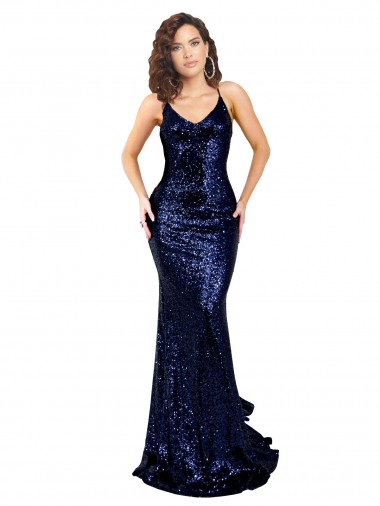 Cheapest Sleeveless Sequin Mermaid Long V-Neck Sexy Evening Dress UK