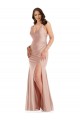 Cheapest Sleeveless Silky Satin Mermaid Long V-Neck Plus Size Evening Gown UK