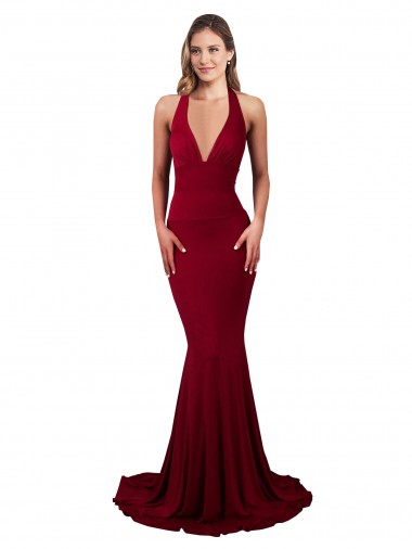 Cheapest Sleeveless Spandex Mermaid Long V-Neck Sexy Evening Dress UK