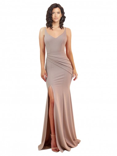 Cheapest Sleeveless Stretch Crepe Mermaid Long V-Neck Sexy Evening Dress UK