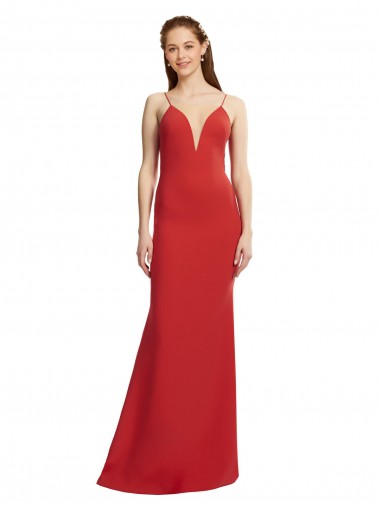 Cheapest Sleeveless Stretch Crepe Mermaid Long V-Neck Evening Dress UK