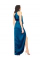 Cheapest Sleeveless Silky Satin Sheath Long High Neck Evening Dress UK