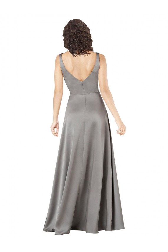 Cheapest Sleeveless Silky Satin A-Line Long V-Neck Evening Gowns UK