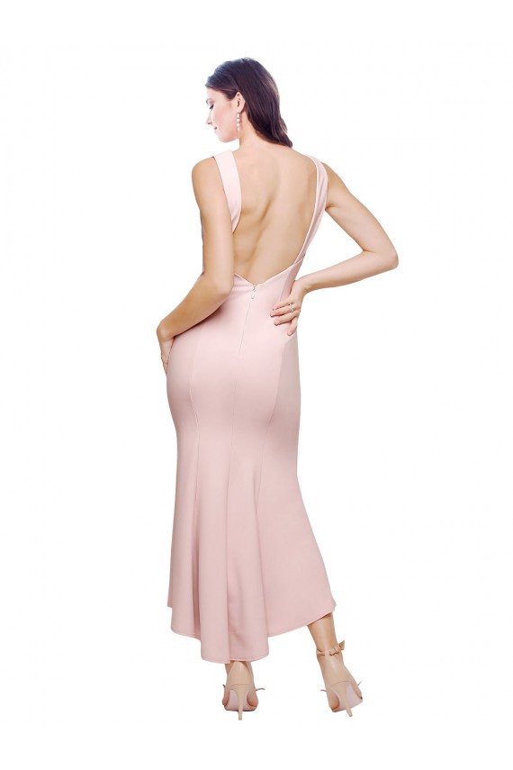 Cheapest Sleeveless Stretch Crepe Sheath Midi Length High Neck Evening Dress UK