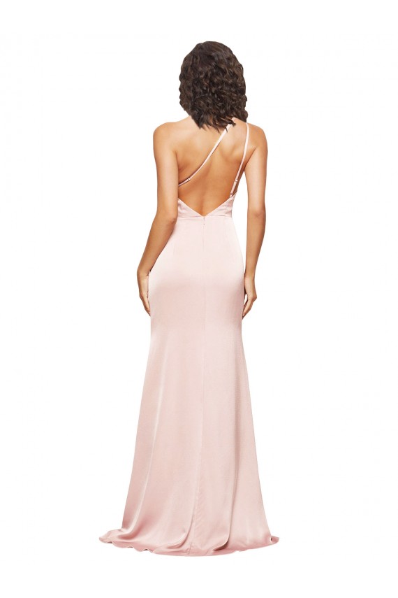 Cheapest Sleeveless Silky Satin Sheath Long Low Back One Shoulder Evening Dress UK