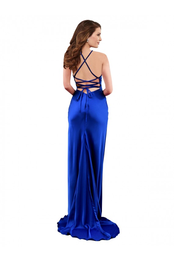 Cheapest Sleeveless Silky Satin Sheath Long Cowl Neck Evening Dress UK