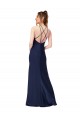 Cheapest Sleeveless Silky Satin Sheath Long High Neck Sapphire Evening Dress UK