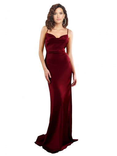 Cheapest Sleeveless Silky Satin Sheath Long Cowl Neck Evening Gown UK