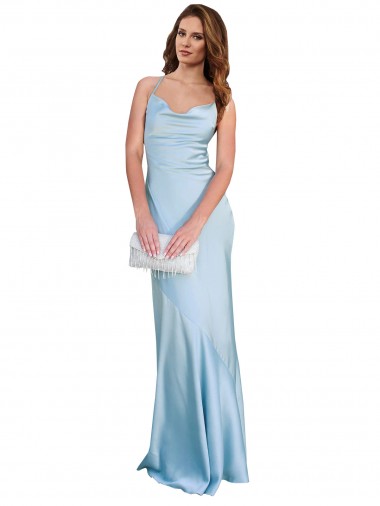 Cheapest Sleeveless Silky Satin Sheath Long Open Back Cowl Neck Evening Dress UK