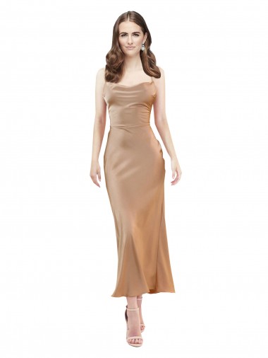 Cheapest Sleeveless Silky Satin Sheath Midi Length Cowl Neck Evening Dress UK