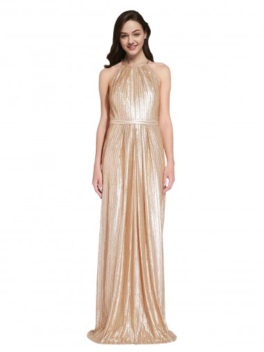 Cheapest Sleeveless Sequin Sheath Long High Neck Evening Dress UK