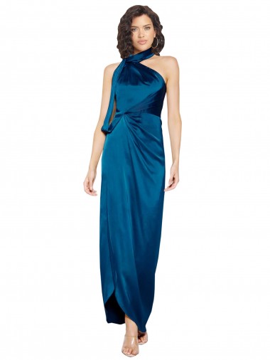 Cheapest Sleeveless Silky Satin Sheath Long High Neck Evening Dress UK