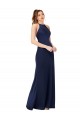 Cheapest Sleeveless Silky Satin Sheath Long High Neck Sapphire Evening Dress UK