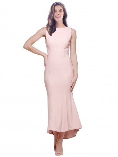 Cheapest Sleeveless Stretch Crepe Sheath Midi Length High Neck Evening Dress UK