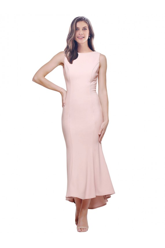 Cheapest Sleeveless Stretch Crepe Sheath Midi Length High Neck Evening Dress UK