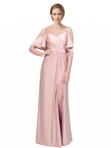 Cheapest Cold Shoulder Silky Satin Sheath Long Off the Shoulder Evening Dress UK